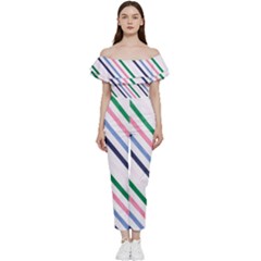 Retro Vintage Stripe Pattern Abstract Bardot Ruffle Jumpsuit