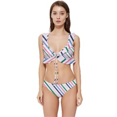 Retro Vintage Stripe Pattern Abstract Low Cut Ruffle Edge Bikini Set