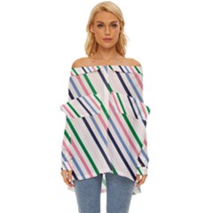 Retro Vintage Stripe Pattern Abstract Off Shoulder Chiffon Pocket Shirt