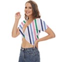 Retro Vintage Stripe Pattern Abstract Twist Front Crop Top View2