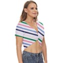 Retro Vintage Stripe Pattern Abstract Twist Front Crop Top View3