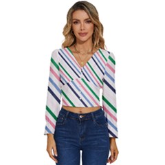 Retro Vintage Stripe Pattern Abstract Long Sleeve V-neck Top