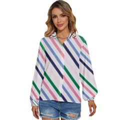 Retro Vintage Stripe Pattern Abstract Women s Long Sleeve Button Up Shirt