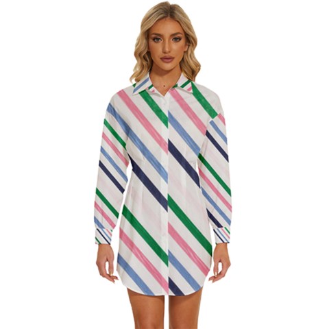 Retro Vintage Stripe Pattern Abstract Womens Long Sleeve Shirt Dress by Maspions