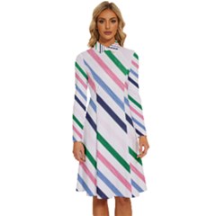 Retro Vintage Stripe Pattern Abstract Long Sleeve Shirt Collar A-line Dress