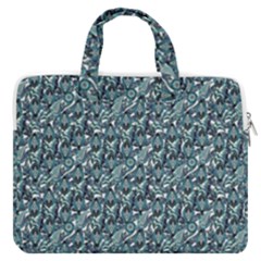 Blue Paisley Macbook Pro 13  Double Pocket Laptop Bag by DinkovaArt