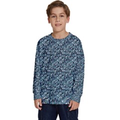 Blue Paisley Kids  Crewneck Sweatshirt by DinkovaArt