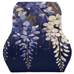 Solid Color Background With Royal Blue, Gold Flecked , And White Wisteria Hanging From The Top Car Seat Back Cushion  by LyssasMindArtDecor