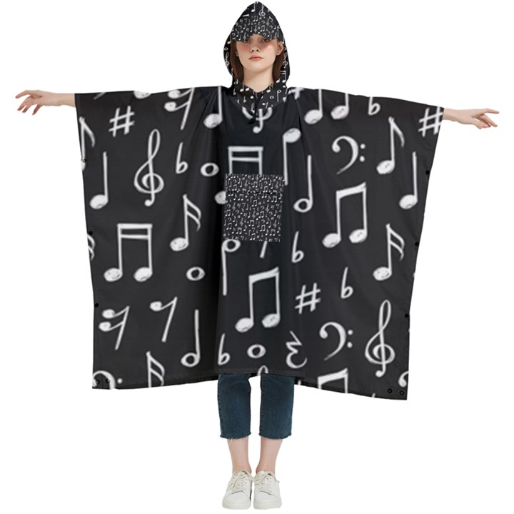 Chalk Music Notes Signs Seamless Pattern Women s Hooded Rain Ponchos