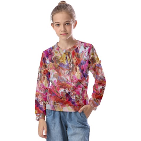 Abstract Wings Kids  Long Sleeve T-shirt With Frill  by kaleidomarblingart