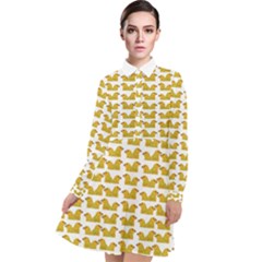 Little Bird Motif Pattern Wb Long Sleeve Chiffon Shirt Dress