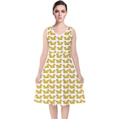 Little Bird Motif Pattern Wb V-neck Midi Sleeveless Dress  by dflcprintsclothing