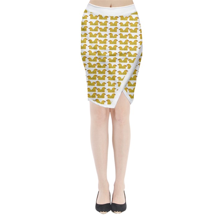 Little Bird Motif Pattern Wb Midi Wrap Pencil Skirt