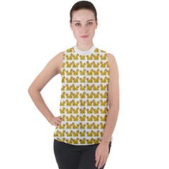 Little Bird Motif Pattern Wb Mock Neck Chiffon Sleeveless Top