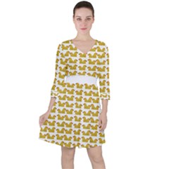 Little Bird Motif Pattern Wb Quarter Sleeve Ruffle Waist Dress by dflcprintsclothing