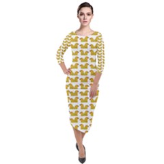 Little Bird Motif Pattern Wb Quarter Sleeve Midi Velour Bodycon Dress by dflcprintsclothing