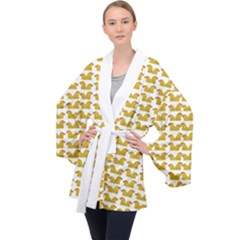 Little Bird Motif Pattern Wb Long Sleeve Velvet Kimono  by dflcprintsclothing