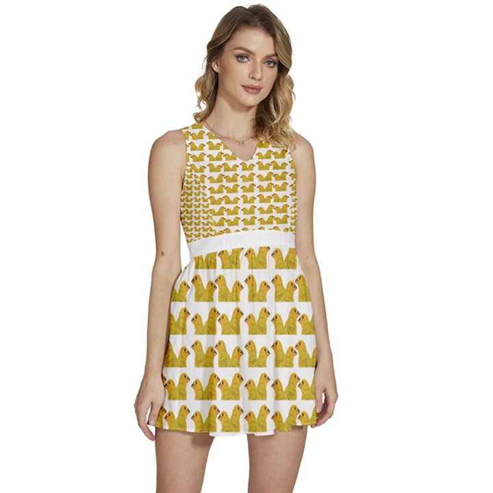 Little Bird Motif Pattern Wb Sleeveless High Waist Mini Dress