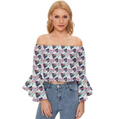 Beautiful Pattern Off Shoulder Flutter Bell Sleeve Top