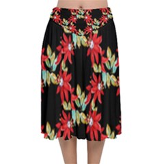 Floral Geometry Velvet Flared Midi Skirt