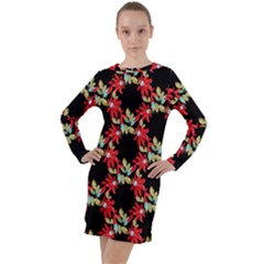 Floral Geometry Long Sleeve Hoodie Dress