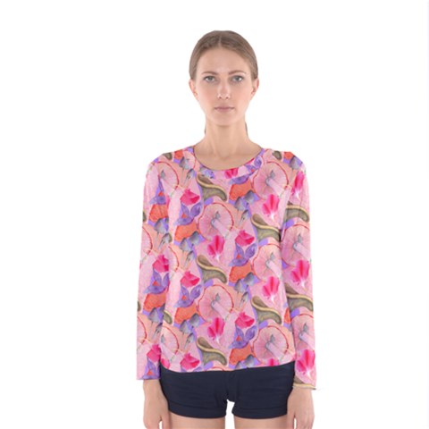 Pink Glowing Flowers Women s Long Sleeve T-shirt by Sparkle