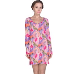 Pink Glowing Flowers Long Sleeve Nightdress by Sparkle