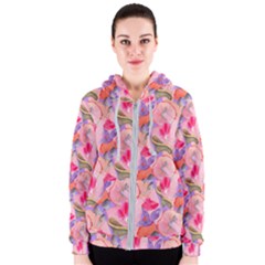 Pink Glowing Flowers Women s Zipper Hoodie