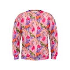 Pink Glowing Flowers Kids  Sweatshirt