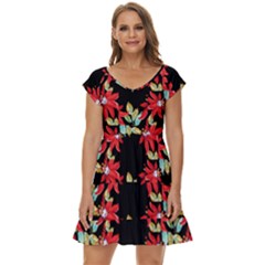 Floral Geometry Short Sleeve Tiered Mini Dress