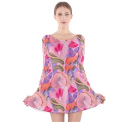 Pink Glowing Flowers Long Sleeve Velvet Skater Dress