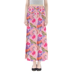 Pink Glowing Flowers Full Length Maxi Skirt by Sparkle