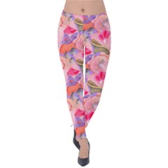 Pink Glowing Flowers Velvet Leggings