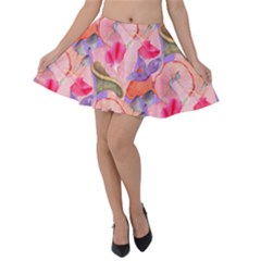 Pink Glowing Flowers Velvet Skater Skirt