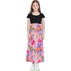 Pink Glowing Flowers Kids  Flared Maxi Skirt by Sparkle