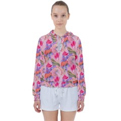 Pink Glowing Flowers Women s Tie Up Sweat