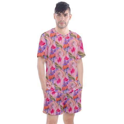 Pink Glowing Flowers Men s Mesh T-shirt And Shorts Set by Sparkle