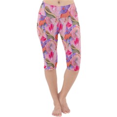 Pink Glowing Flowers Lightweight Velour Cropped Yoga Leggings by Sparkle