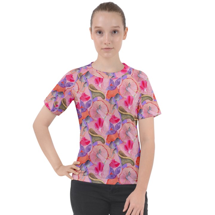 Pink Glowing Flowers Women s Sport Raglan T-Shirt