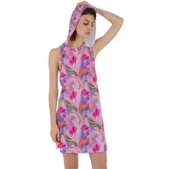 Pink Glowing Flowers Racer Back Hoodie Dress by Sparkle