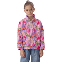 Pink Glowing Flowers Kids  Half Zip Hoodie