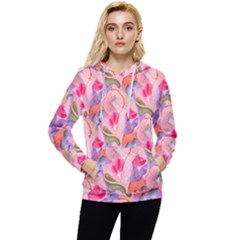 Pink Glowing Flowers Women s Lightweight Drawstring Hoodie