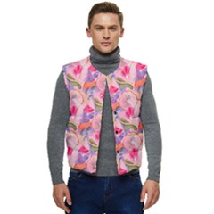 Pink Glowing Flowers Men s Button Up Puffer Vest	