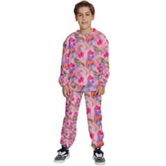 Pink Glowing Flowers Kids  Sweatshirt Set