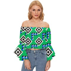 Beauitiful Geometry Off Shoulder Flutter Bell Sleeve Top