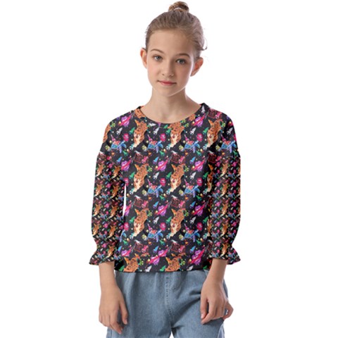 Beautiful Pattern Kids  Cuff Sleeve Top by Sparkle