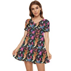 Beautiful Pattern Tiered Short Sleeve Babydoll Dress by Sparkle