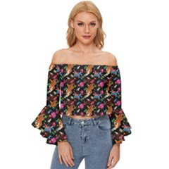 Beautiful Pattern Off Shoulder Flutter Bell Sleeve Top