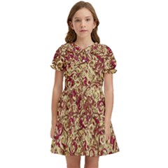 Apple Leftovers Collage Random Pattern Kids  Bow Tie Puff Sleeve Dress by dflcprintsclothing