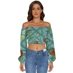 Spring Time Long Sleeve Crinkled Weave Crop Top by AlexandrouPrints